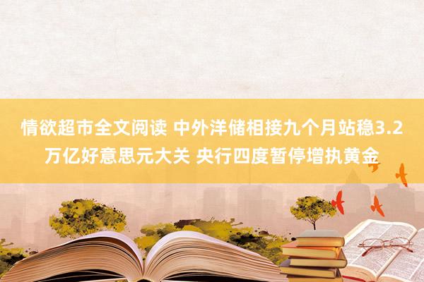 情欲超市全文阅读 中外洋储相接九个月站稳3.2万亿好意思元大关 央行四度暂停增执黄金