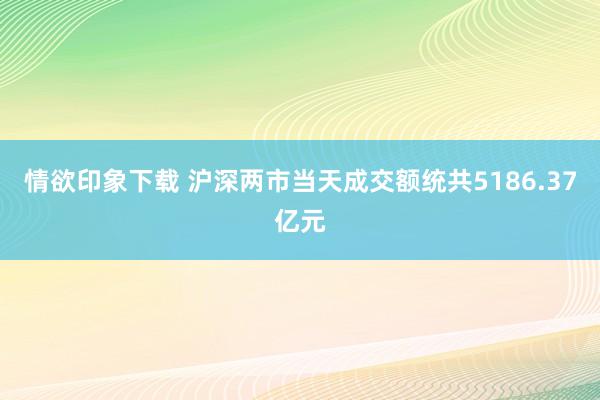 情欲印象下载 沪深两市当天成交额统共5186.37亿元