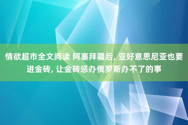 情欲超市全文阅读 阿塞拜疆后， 亚好意思尼亚也要进金砖， 让金砖惩办俄罗斯办不了的事