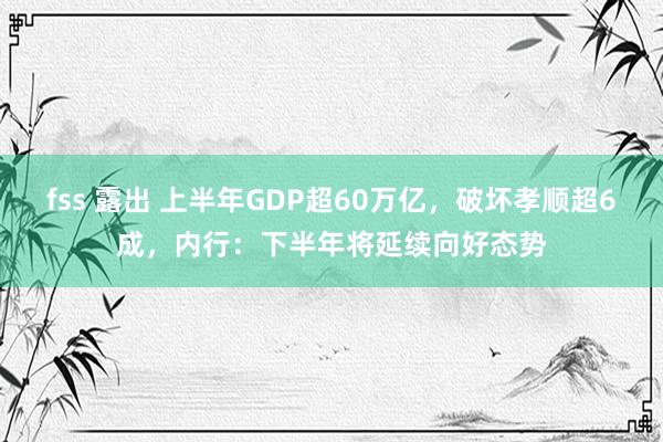 fss 露出 上半年GDP超60万亿，破坏孝顺超6成，内行：下半年将延续向好态势