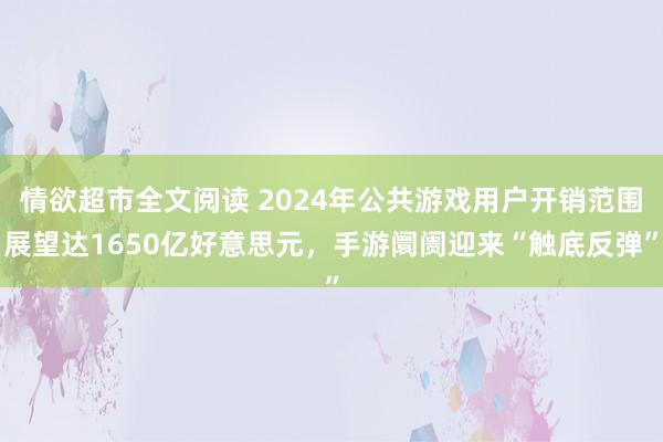 情欲超市全文阅读 2024年公共游戏用户开销范围展望达1650亿好意思元，手游阛阓迎来“触底反弹”