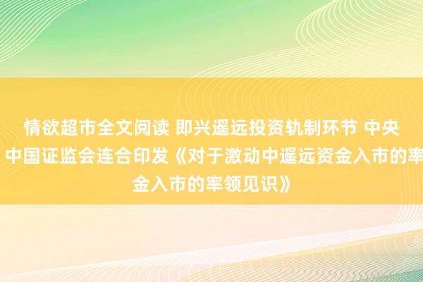 情欲超市全文阅读 即兴遥远投资轨制环节 中央金融办、中国证监会连合印发《对于激动中遥远资金入市的率领见识》