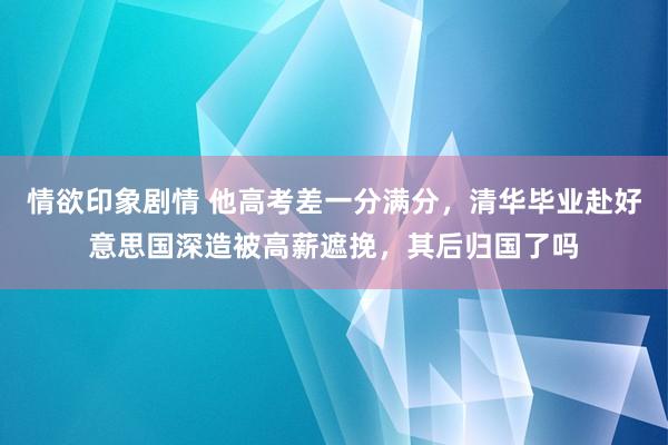 情欲印象剧情 他高考差一分满分，清华毕业赴好意思国深造被高薪遮挽，其后归国了吗