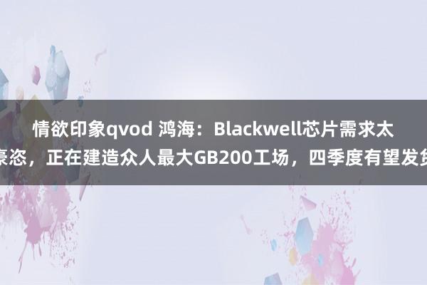 情欲印象qvod 鸿海：Blackwell芯片需求太豪恣，正在建造众人最大GB200工场，四季度有望发货