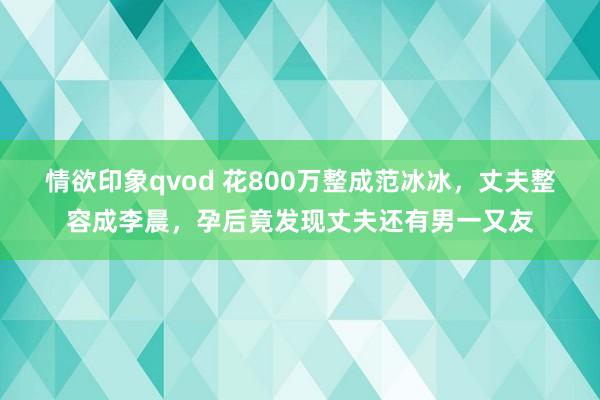 情欲印象qvod 花800万整成范冰冰，丈夫整容成李晨，孕后竟发现丈夫还有男一又友