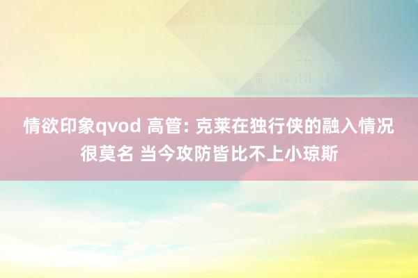 情欲印象qvod 高管: 克莱在独行侠的融入情况很莫名 当今攻防皆比不上小琼斯