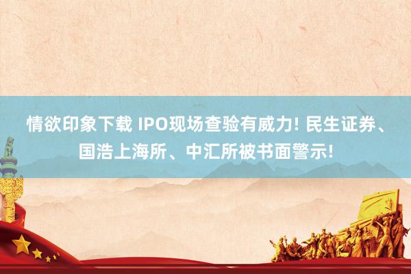 情欲印象下载 IPO现场查验有威力! 民生证券、国浩上海所、中汇所被书面警示!