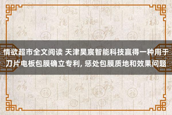 情欲超市全文阅读 天津昊宸智能科技赢得一种用于刀片电板包膜确立专利， 惩处包膜质地和效果问题