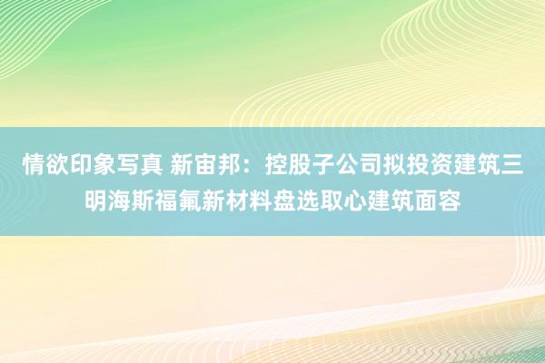 情欲印象写真 新宙邦：控股子公司拟投资建筑三明海斯福氟新材料盘选取心建筑面容