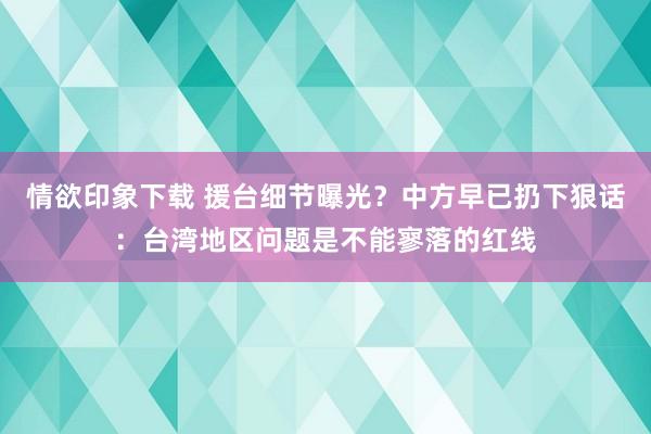 情欲印象下载 援台细节曝光？中方早已扔下狠话：台湾地区问题是不能寥落的红线