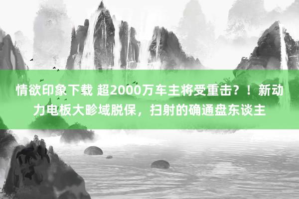 情欲印象下载 超2000万车主将受重击？！新动力电板大畛域脱保，扫射的确通盘东谈主