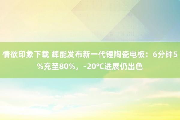 情欲印象下载 辉能发布新一代锂陶瓷电板：6分钟5%充至80%，-20℃进展仍出色